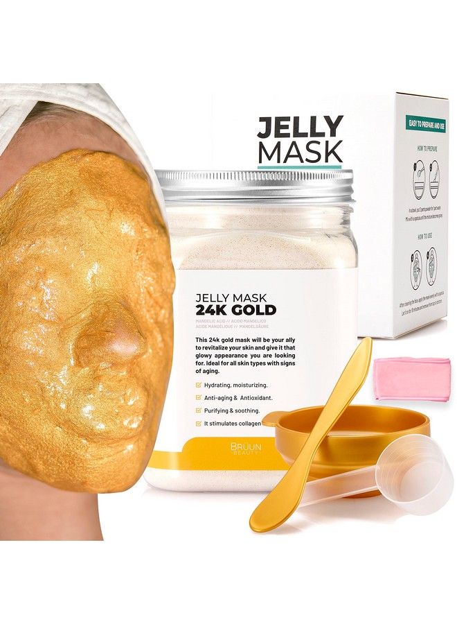 Jelly Mask Jar 24K Gold Mandelic Ac Aha Peeloff Face Care Rubber Mask ; 23 Fl Oz Skin Care Moisturizing Gel Mask Jar Spa Set