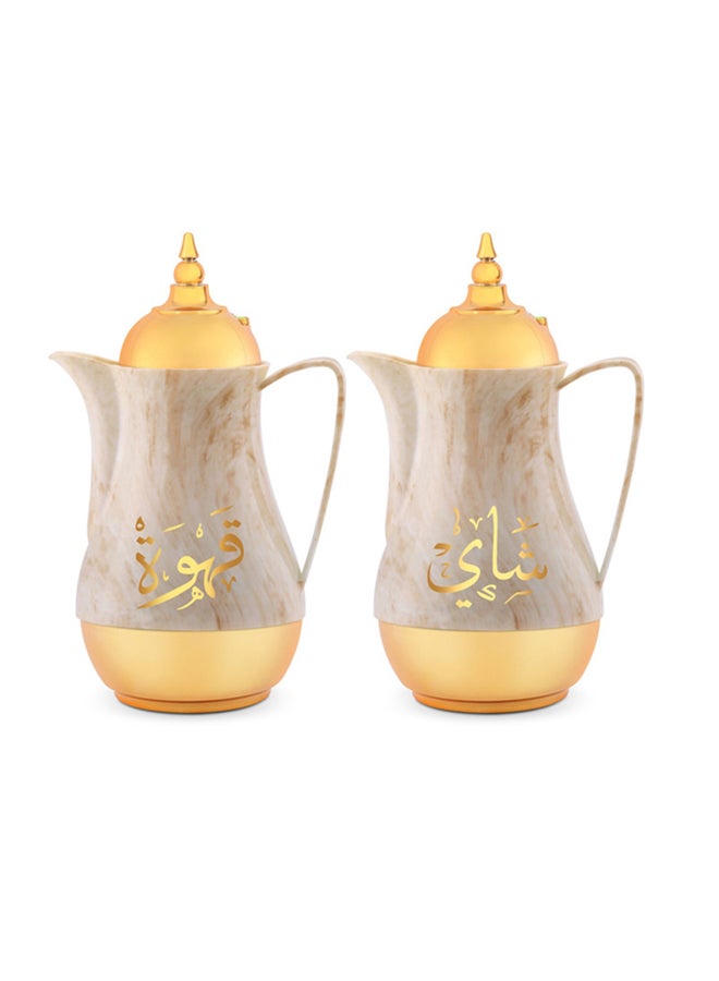 Royalford Portable & Leak-resistant Royal Marble Tea & Cawa聽 1L + 1L 2 Pieces Set RF9412 Brown/Gold
