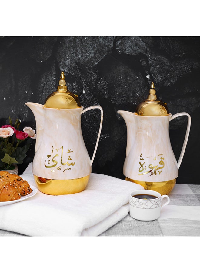 Royalford Portable & Leak-resistant Royal Marble Tea & Cawa聽 1L + 1L 2 Pieces Set RF9412 Brown/Gold