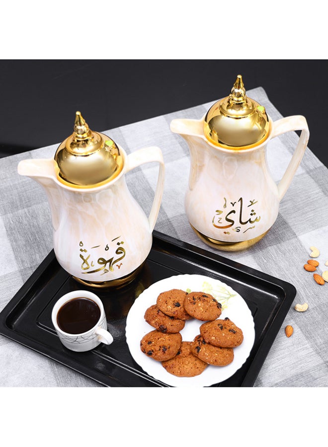Royalford Portable & Leak-resistant Royal Marble Tea & Cawa聽 1L + 1L 2 Pieces Set RF9412 Brown/Gold