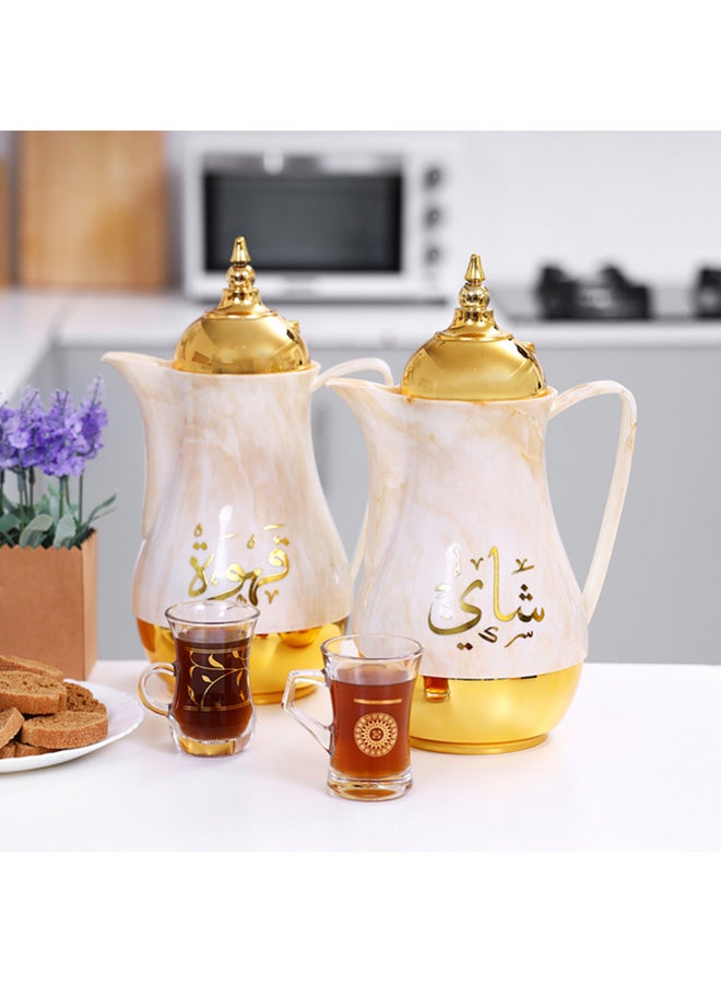 Royalford Portable & Leak-resistant Royal Marble Tea & Cawa聽 1L + 1L 2 Pieces Set RF9412 Brown/Gold