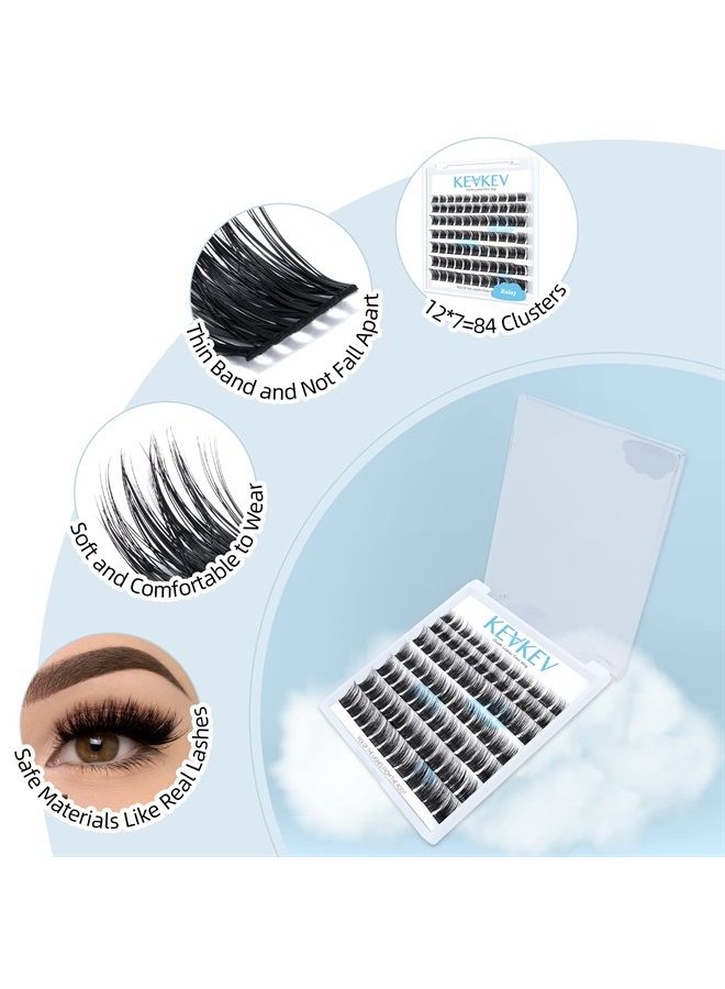 Lash Clusters 84 Pcs Cluster Lashes Eyelash Clusters DIY Cluster Eyelash Extensions Individual Lashes Thin Band & Soft (Rainy,C-8-16mix)