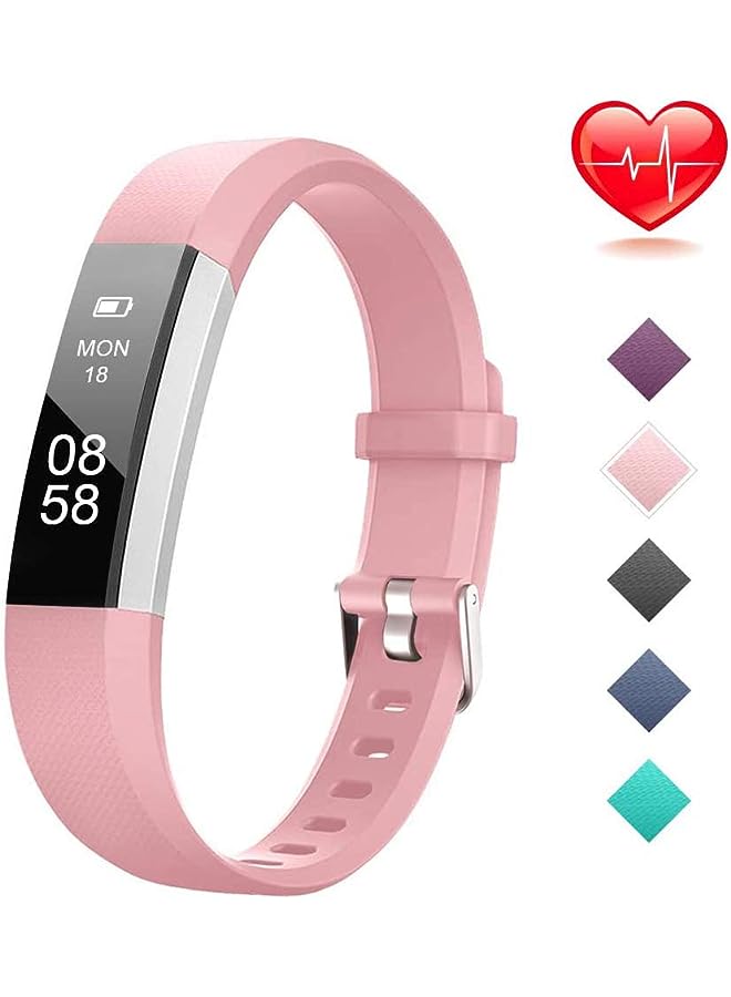Slim Sports Activity Tracker Watch with Heart Rate, Sleep, Step Monitor for Women, and Men (Pink)