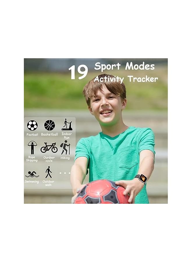 Kids Smart Watch for Girls Boys,Fitness Tracker with Heart Rate Sleep Monitor,19 Sport Modes Activity Tracker with Pedometer Steps Calories Counter,Waterproof Alarm Clock Kids Gift (Black)