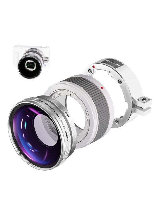 NEEWER Wide Angle Lens Compatible with Sony ZV1 Camera, 2 in 1 18mm HD Wide Angle & 10x Macro Additional Lens with Extension Tube, Bayonet Mount Lens Adapter, Cleaning Cloth (White Frame)