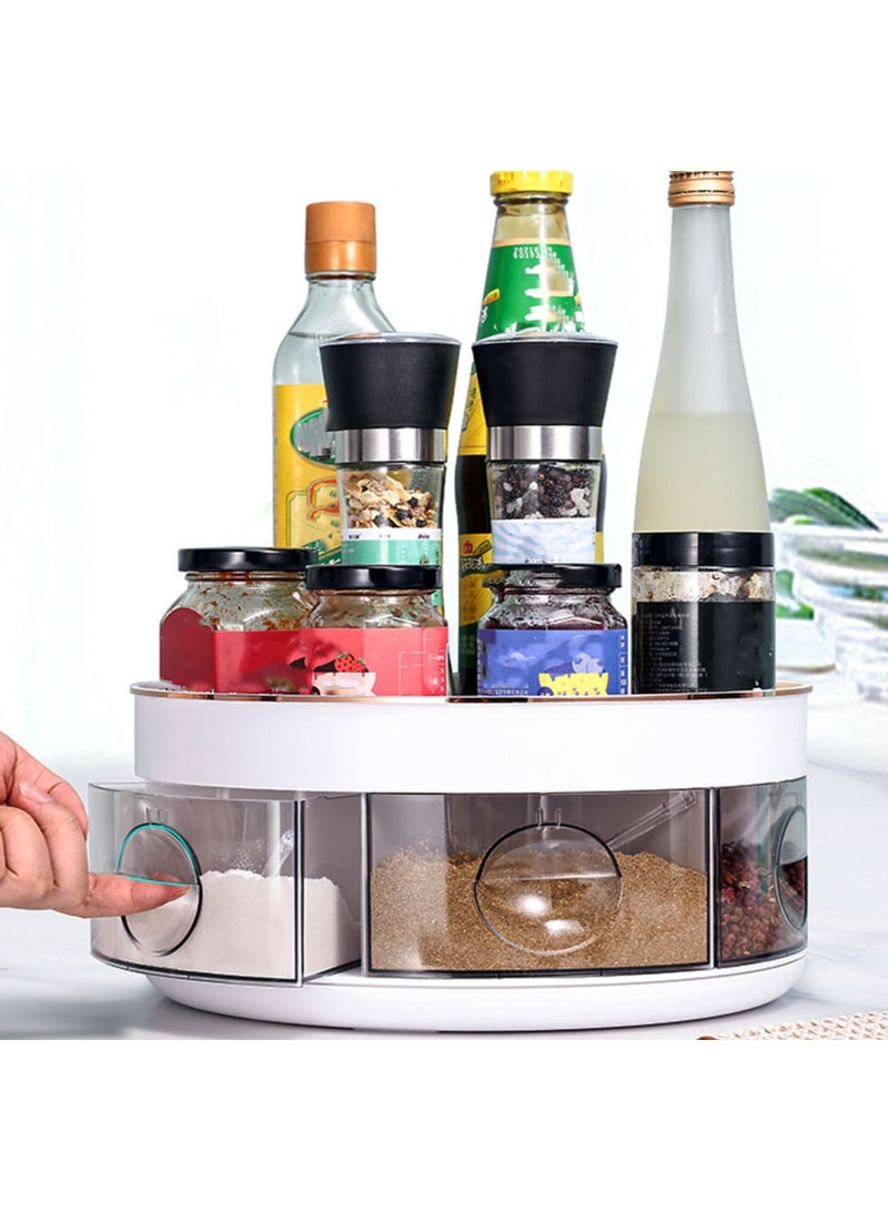 Spices Seasonings and Cosmetics Storage Box Can Be Rotated 360° With 6 Small Drawers