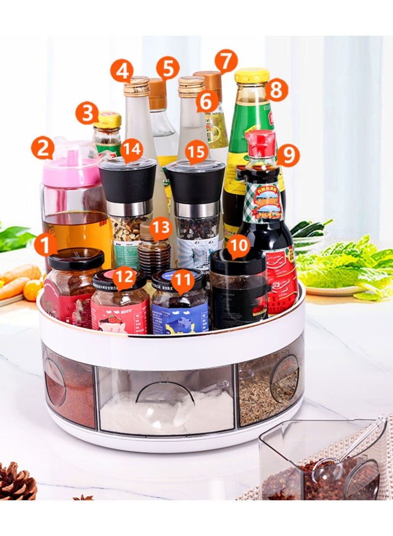 Spices Seasonings and Cosmetics Storage Box Can Be Rotated 360° With 6 Small Drawers