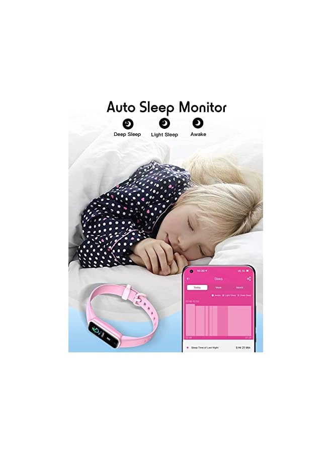 Fitness Tracker, ZONEY Activity Tracker with HR Sleep Monitor,11 Sport Modes Kids Smart Watch with Alarm Clock and Reminder, Step Calories Counter, IP68 Waterproof (Pink)