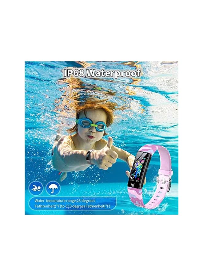 Fitness Tracker for Kids Fitbit for Boys Girls 6+ Fitness Watch Activity Tracker with Pedometers, Heart Rate & Sleep Monitor, Stopwatch, Waterproof Gift for Children (Pink Camouflage)