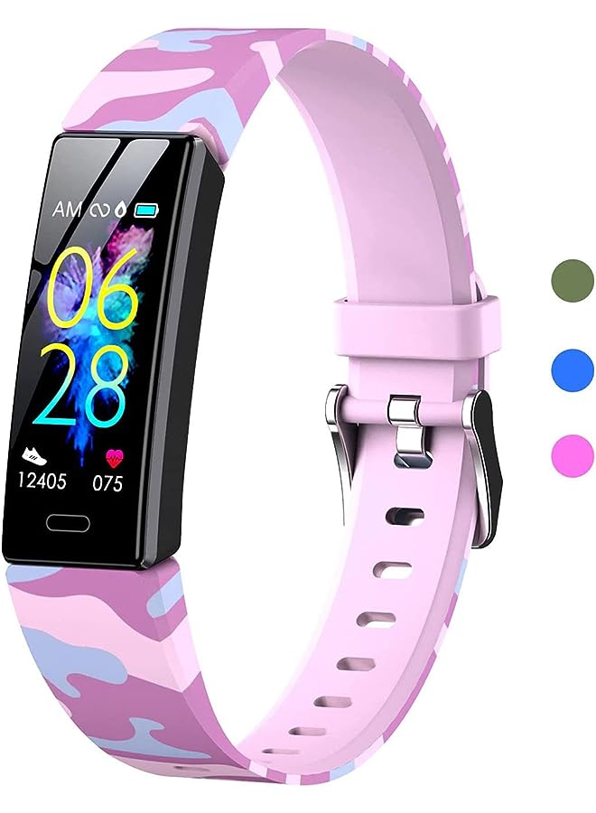 Fitness Tracker for Kids Fitbit for Boys Girls 6+ Fitness Watch Activity Tracker with Pedometers, Heart Rate & Sleep Monitor, Stopwatch, Waterproof Gift for Children (Pink Camouflage)
