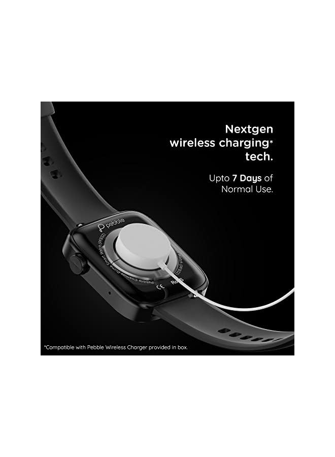 Pebble Cosmos Prime smart watches for men | Women large always on display smartwatch with bluetooth calling and Wireless Charging fitness tracker with HR monitor sleep tracking smart watch JET BLACK