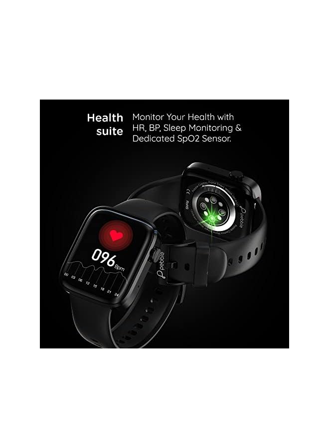 Pebble Cosmos Prime smart watches for men | Women large always on display smartwatch with bluetooth calling and Wireless Charging fitness tracker with HR monitor sleep tracking smart watch JET BLACK