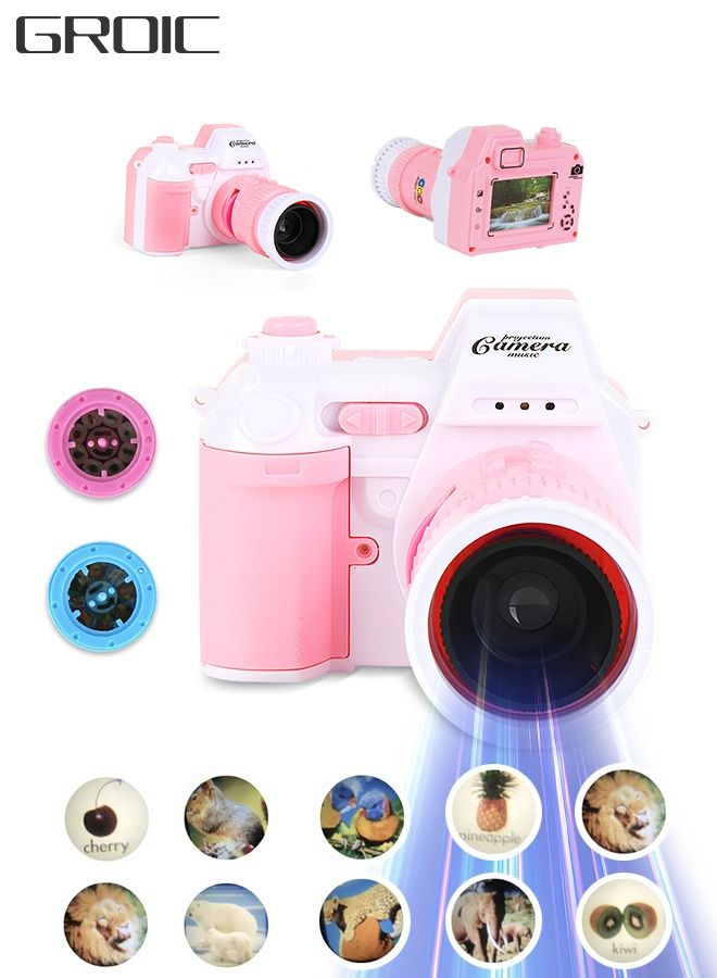 Musical Projector Camera with Sounds Projector Toy Interactive Musical Instrument Party Camera Educational Learning 16 Images, 2 Themes,  Animals+Fruits