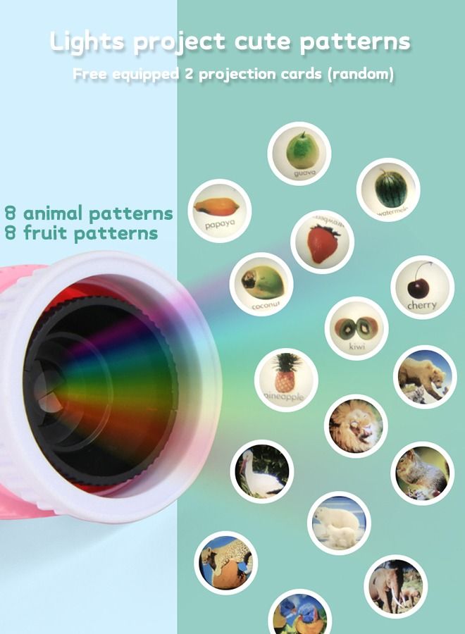 Musical Projector Camera with Sounds Projector Toy Interactive Musical Instrument Party Camera Educational Learning 16 Images, 2 Themes,  Animals+Fruits