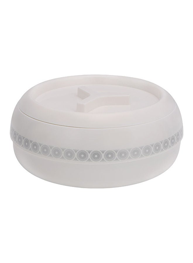 Royalford 2225 ML Zoria Insulated Casserole- RF11030| PP Body with Stainless Steel Inner Casting| BPA-Free| Easy to Carry| Firm Twist Lock ivory with a golden border and white with a silver border