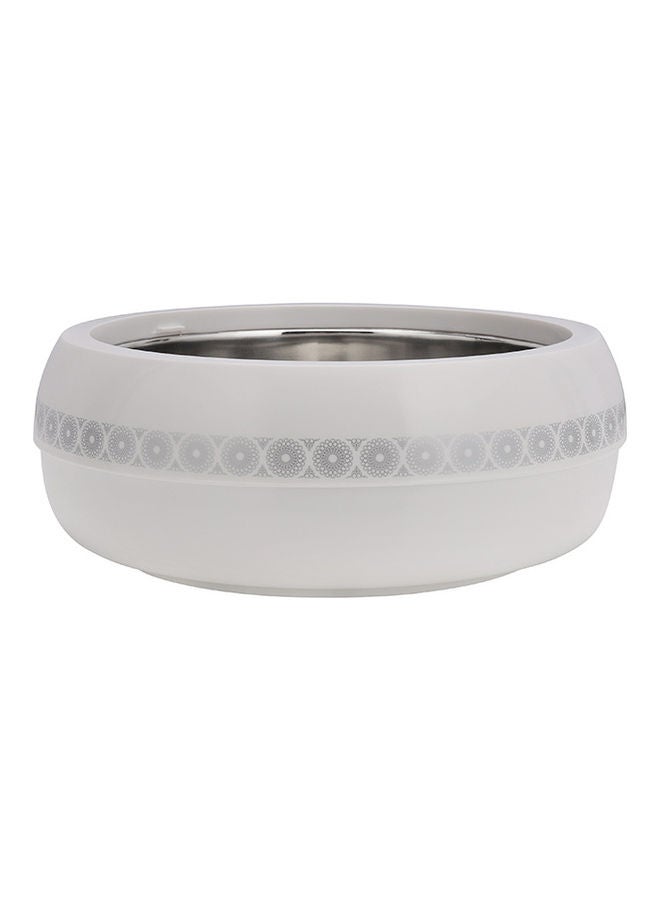 Royalford 2225 ML Zoria Insulated Casserole- RF11030| PP Body with Stainless Steel Inner Casting| BPA-Free| Easy to Carry| Firm Twist Lock ivory with a golden border and white with a silver border