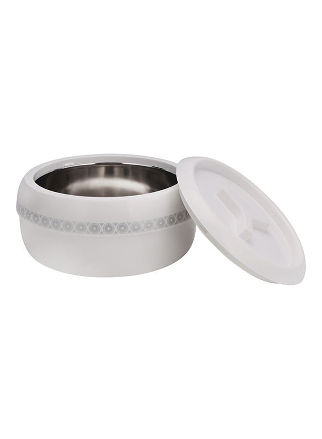 Royalford 2225 ML Zoria Insulated Casserole- RF11030| PP Body with Stainless Steel Inner Casting| BPA-Free| Easy to Carry| Firm Twist Lock ivory with a golden border and white with a silver border