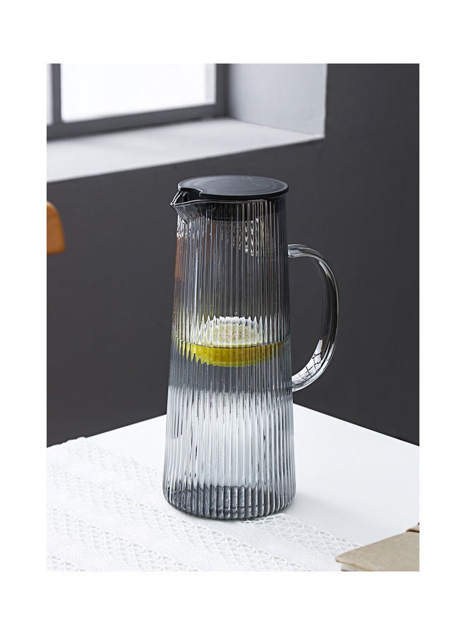 Nordic Fresh Striped Glass Jug With Lid For Homemade Beverages Grey/Black 25x7.7x9.5cm