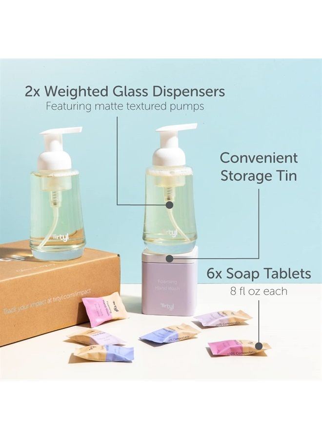 Hand Soap Duo Kit - 2 Glass Foaming Dispensers + 6 Tablet Refills - Compostable Packaging - Variety Fragrances - 48 fl oz total (makes 6x 8 fl oz bottles of soap)