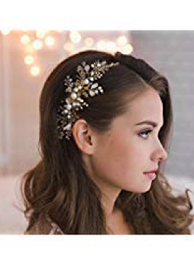 Wedding Bridal Bridesmaids Flower Girl Crystal and Pearl Side Hair Comb Slide Headpiece Long Curly Bun Hair Accessories for Prom (Rose Gold)