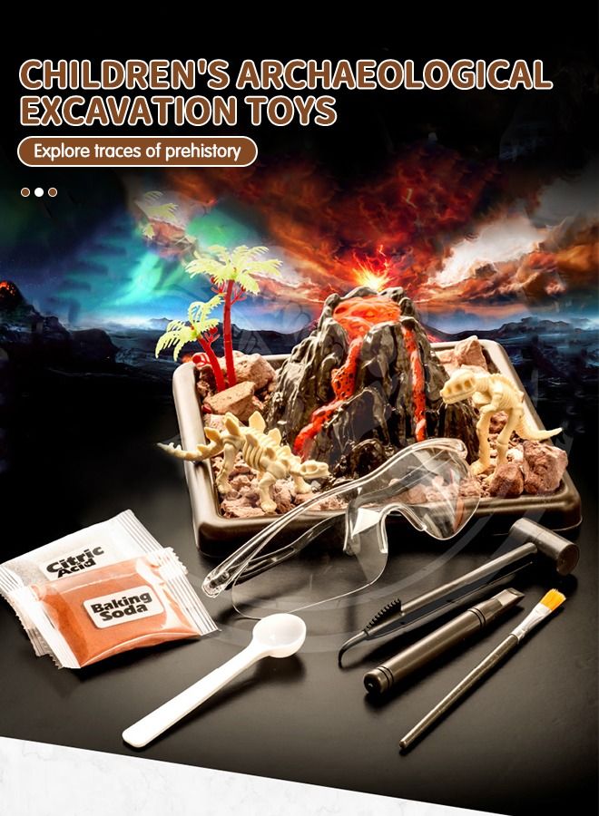 3-In-1 Scientific Experiment Kits STEM Activities Educational Toys for Kids, Archaeological Excavation Toy, Erupting Volcano Science Kit and Scene Construction 3-In-1 Kits