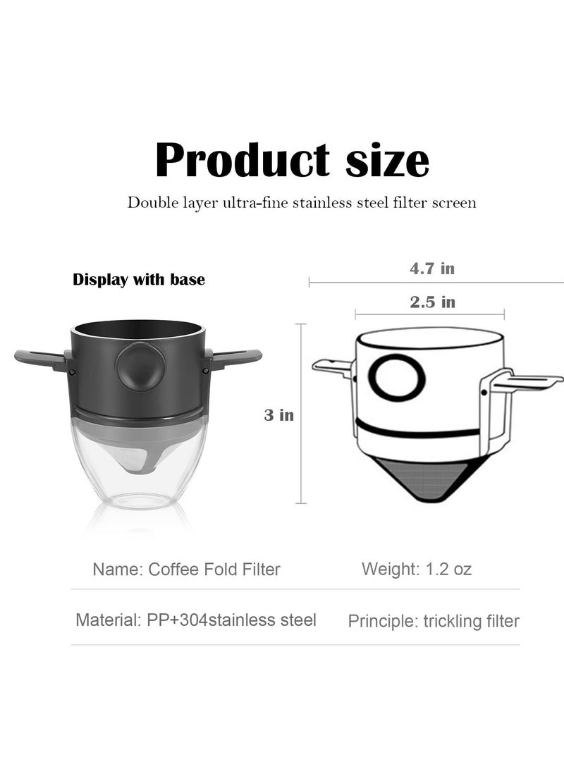 Reusable Pour Over Coffee Maker, Stainless Steel Cone Coffee Dripper Filter 1-2 Cup, Steel Cone Paperless Coffee Dripper with Collapsible Holders for Home, Office, Travel, Camping