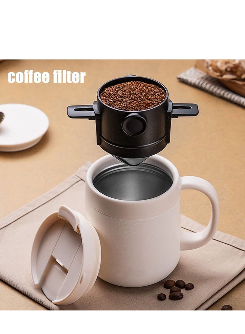 Reusable Pour Over Coffee Maker, Stainless Steel Cone Coffee Dripper Filter 1-2 Cup, Steel Cone Paperless Coffee Dripper with Collapsible Holders for Home, Office, Travel, Camping