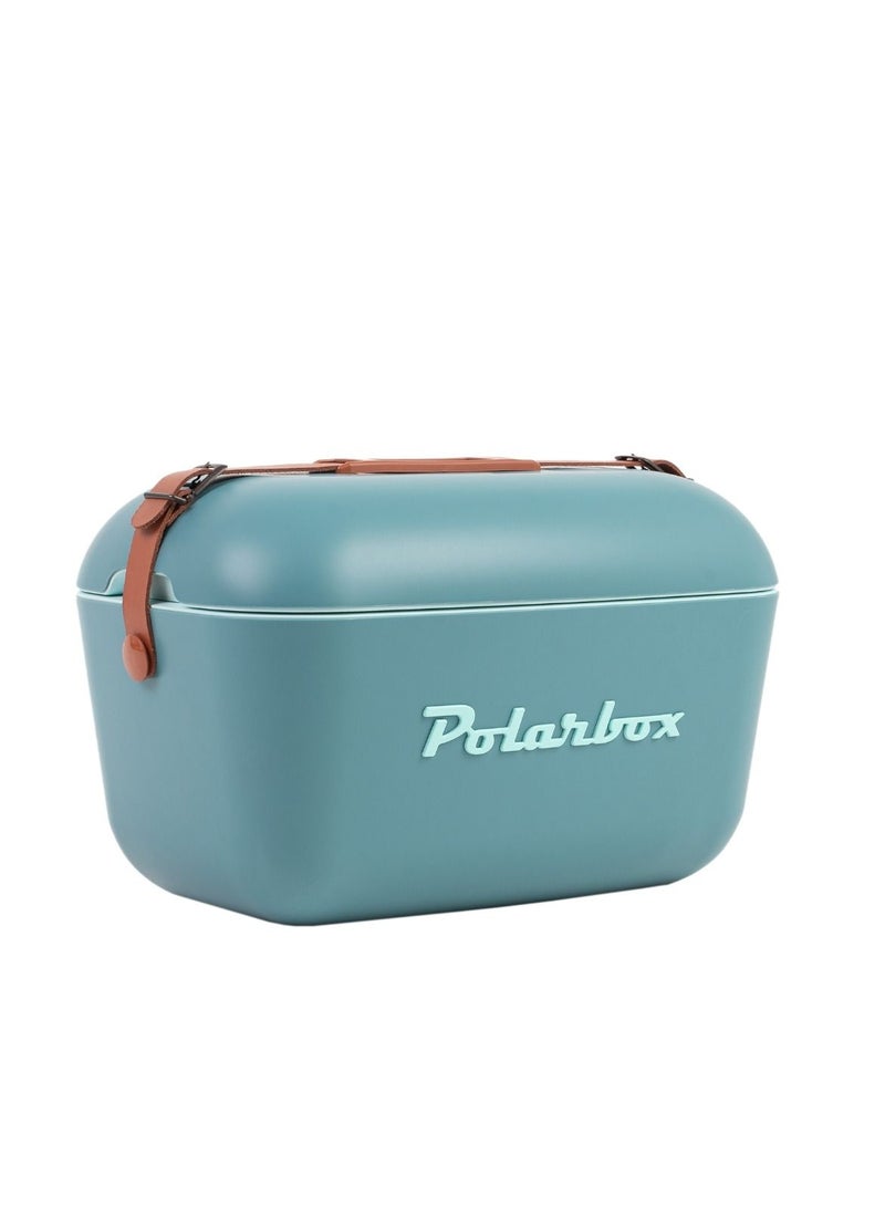 12L Classic Cooler Box with Leather Strap , Blue & Marine | Rigid Thermal Insulated Ice Box for Beach, Picnic & Party | Convertible Lid & Polypropylene Insulation