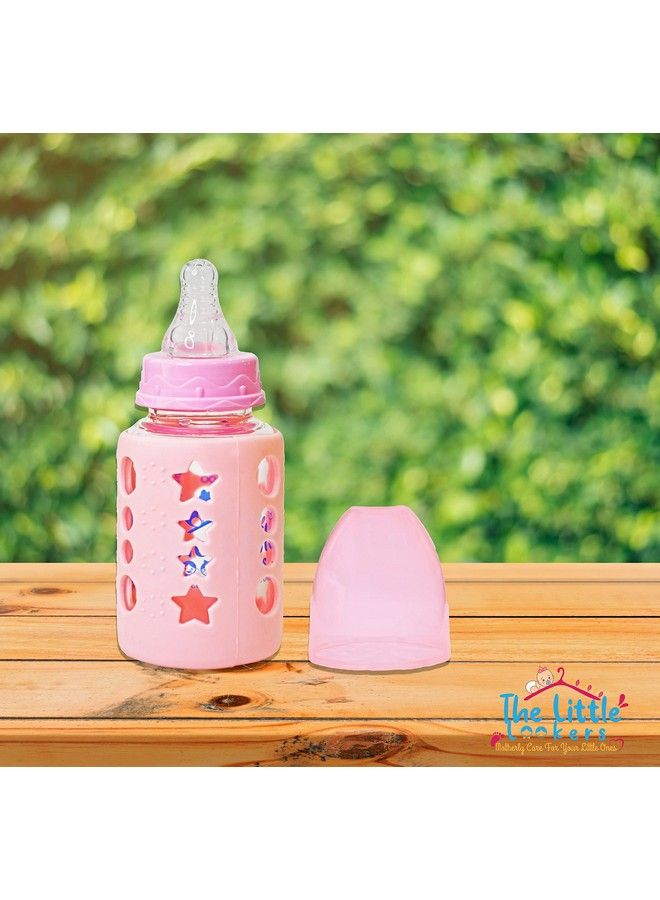 High Borosilicate Glass Feeding Bottle For Baby;Feeder For Newborn ; Super Soft Flow Control & Anti Colic Nipple For Infants;Toddlers120Ml (Pink & Blue)