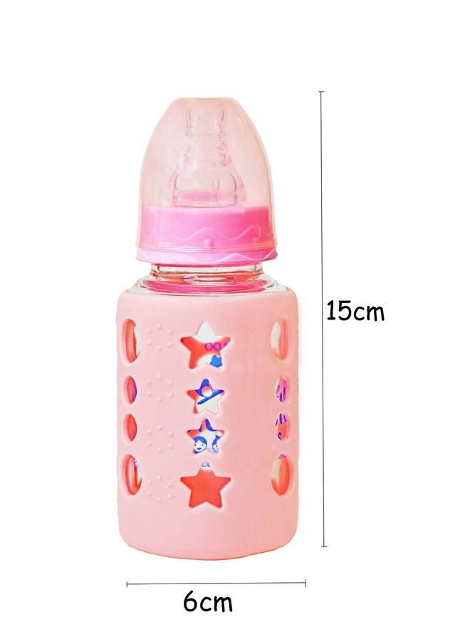 High Borosilicate Glass Feeding Bottle For Baby;Feeder For Newborn ; Super Soft Flow Control & Anti Colic Nipple For Infants;Toddlers120Ml (Pink & Blue)