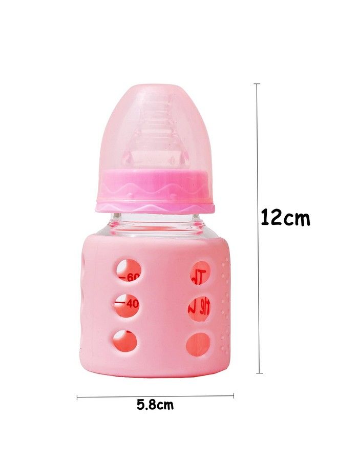 High Borosilicate Glass Feeding Bottle For Baby;Feeder For Newborn ; Super Soft Flow Control & Anti Colic Nipple For Infants;Toddlers Blue & Pink (60Ml)