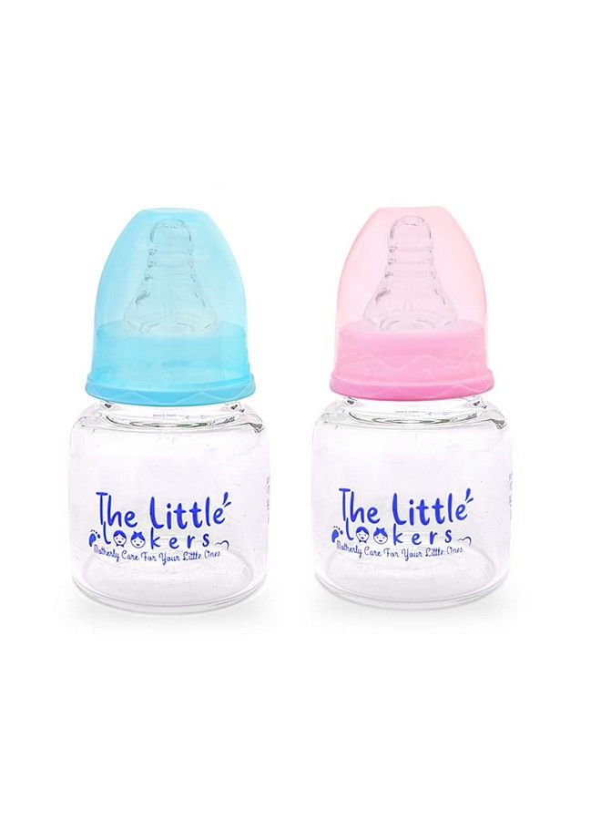 Glass Feeding Bottle For Newborn Baby ; Crystal Diamond Glass Feeders 100% Bpa Free (Combo 60Ml Pink & Blue)