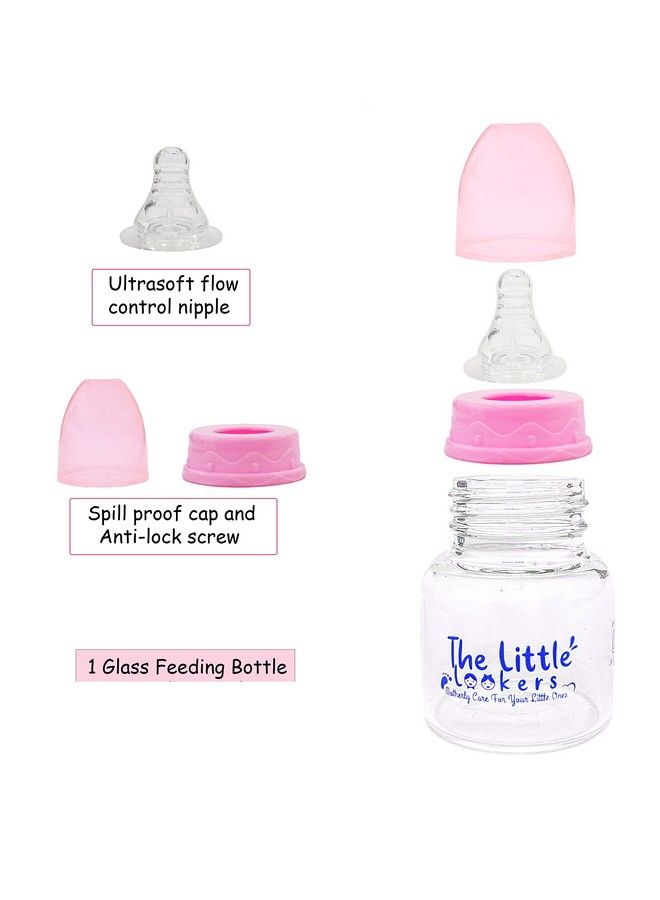 Glass Feeding Bottle For Newborn Baby ; Crystal Diamond Glass Feeders 100% Bpa Free (Combo 60Ml Pink & Blue)