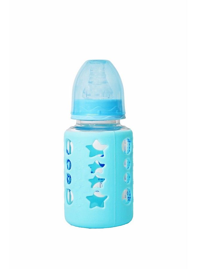 High Borosilicate Glass Feeding Bottle For Baby Feeder For Newborn ; Super Soft Flow Control & Anti Colic Nipple For Infants Toddlersblue (120Ml)