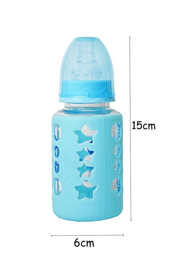 High Borosilicate Glass Feeding Bottle For Baby Feeder For Newborn ; Super Soft Flow Control & Anti Colic Nipple For Infants Toddlersblue (120Ml)