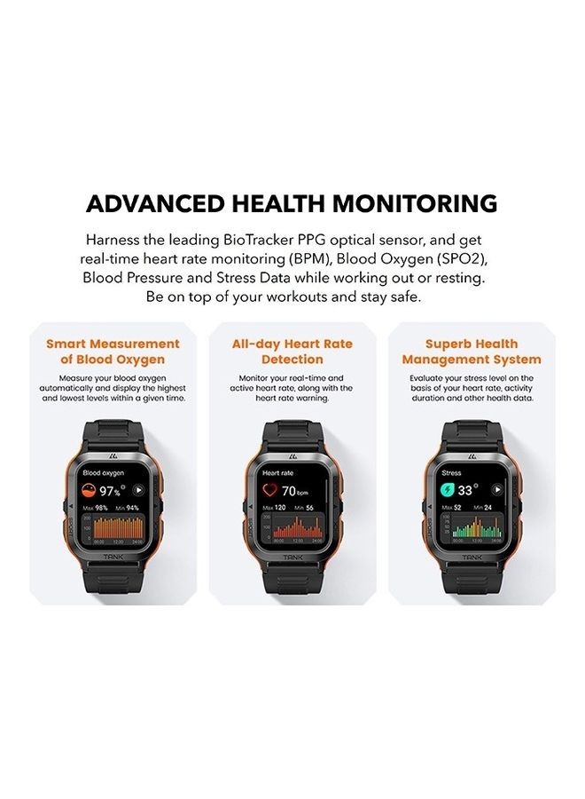 Tank M2 Bluetooth Answer Make Call Smart Watches For Men 5 ATM US Military Certified With 70 Sport Modes 1.85 Inch For Android IOS IPhones With Heart Rate Blood Pressure Black