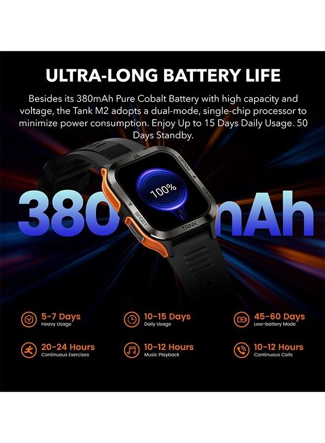 Tank M2 Bluetooth Answer Make Call Smart Watches For Men 5 ATM US Military Certified With 70 Sport Modes 1.85 Inch For Android IOS IPhones With Heart Rate Blood Pressure Black