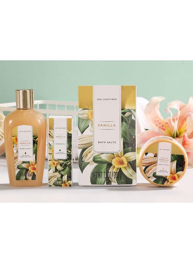 Gift Basket For Women Vanilla Scent Spa Kit 15 Pcs Self Care Basket Including Bubble Bath Bath Salt Bath Bombs And Tote Bag Birthday Gifts For Woman