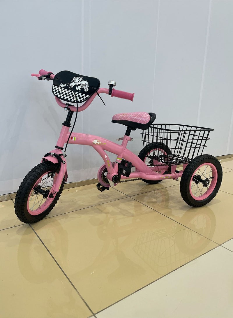 100% Assembled Tricycle 12-Inch Children's 3-Wheel Bicycle With Basket On The Back