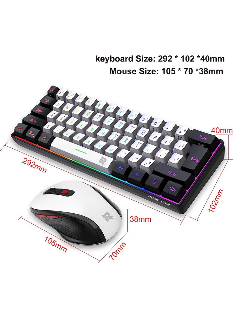 ROCK POW Arabic English 2.4G Wireless Gaming Keyboard and Mouse Combo Include Mini 60% Merchanical Feel RGB Backlit Keyboard Ergonomic Vertical Feel Small Wireless Mouse