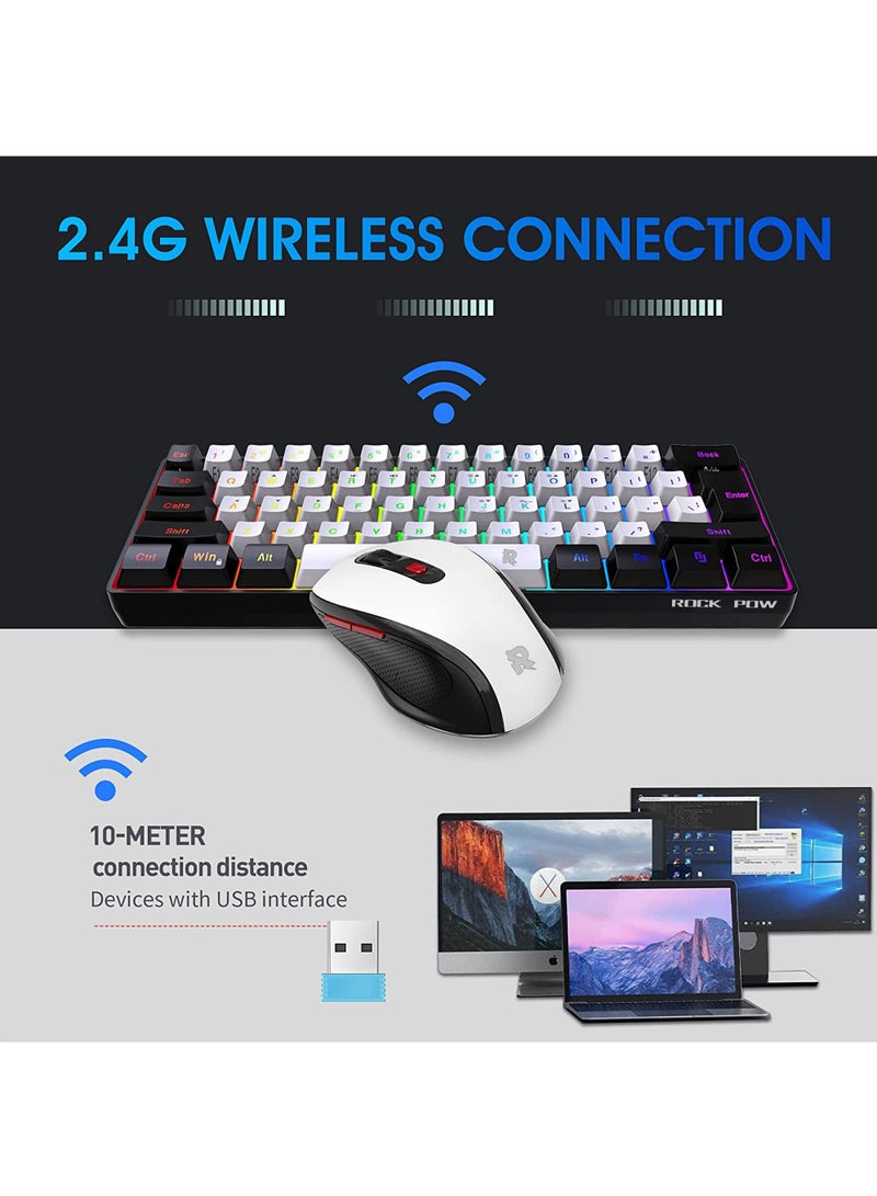 ROCK POW Arabic English 2.4G Wireless Gaming Keyboard and Mouse Combo Include Mini 60% Merchanical Feel RGB Backlit Keyboard Ergonomic Vertical Feel Small Wireless Mouse