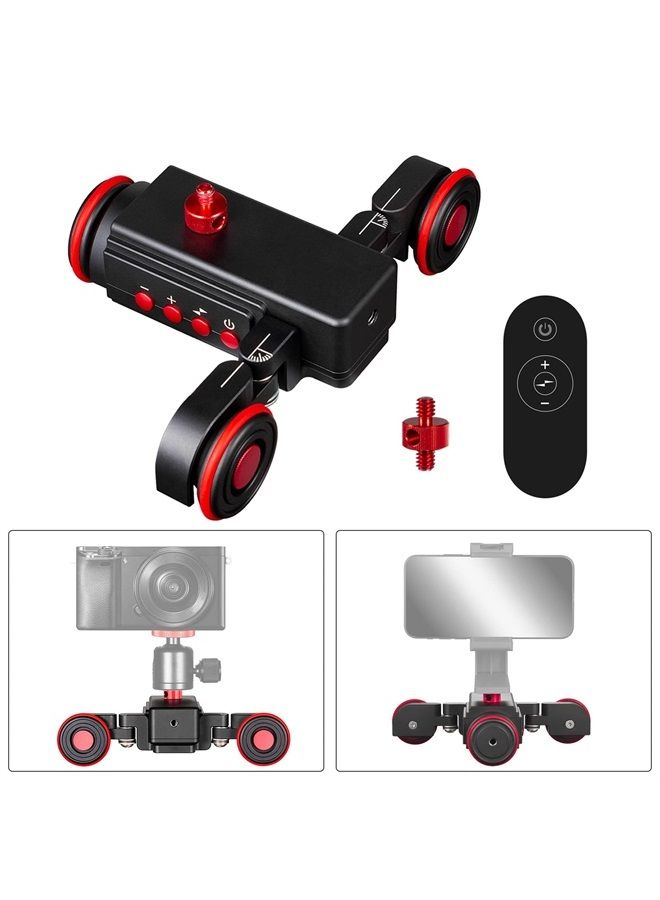 Motorized Dolly Car, 3-Wheels Wireless Electric Track Rail Slider Video Camera Dolly Car with Remote Control, Compatible with DSLR Camera, Camcorder, for GoPro, iPhone, and Android Smartphone