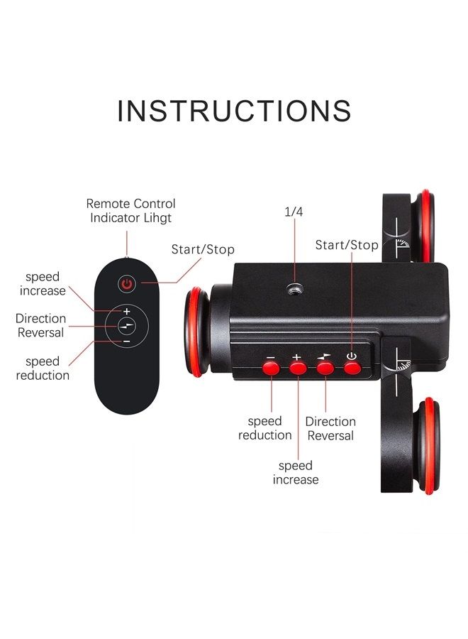 Motorized Dolly Car, 3-Wheels Wireless Electric Track Rail Slider Video Camera Dolly Car with Remote Control, Compatible with DSLR Camera, Camcorder, for GoPro, iPhone, and Android Smartphone