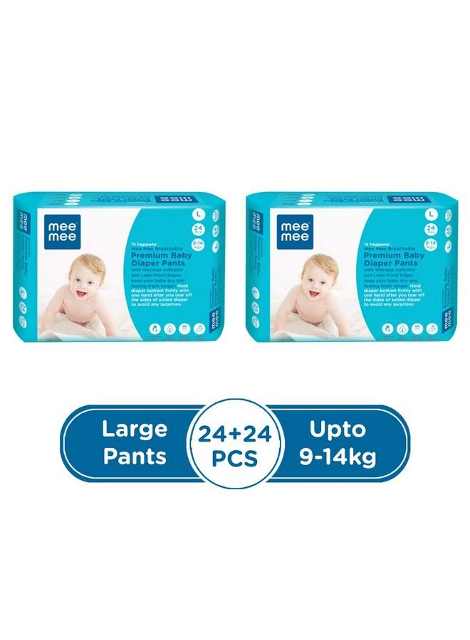 Breathable Premium Large Baby Diaper Pants With Wetness Indicator And Leakproof Edges ; 48 Pieces L Size Diapers