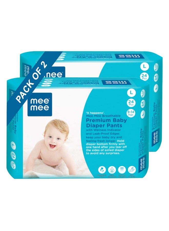 Breathable Premium Large Baby Diaper Pants With Wetness Indicator And Leak Proof Edges ; 48 Pieces L Size Diapers