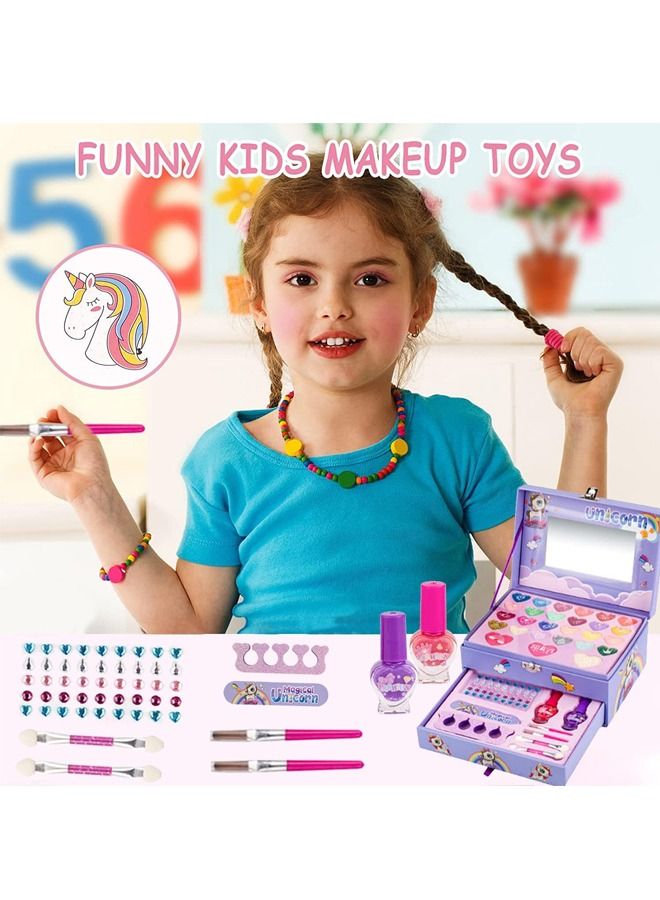 Kids Makeup kit for Girl, Washable Makeup Set Toy with Real Cosmetic Case, Safe & Non-Toxic Kids Makeup Set, Pretend Play Makeup Beauty Set Birthday Toys Gift for 3-10 Years Old Kid