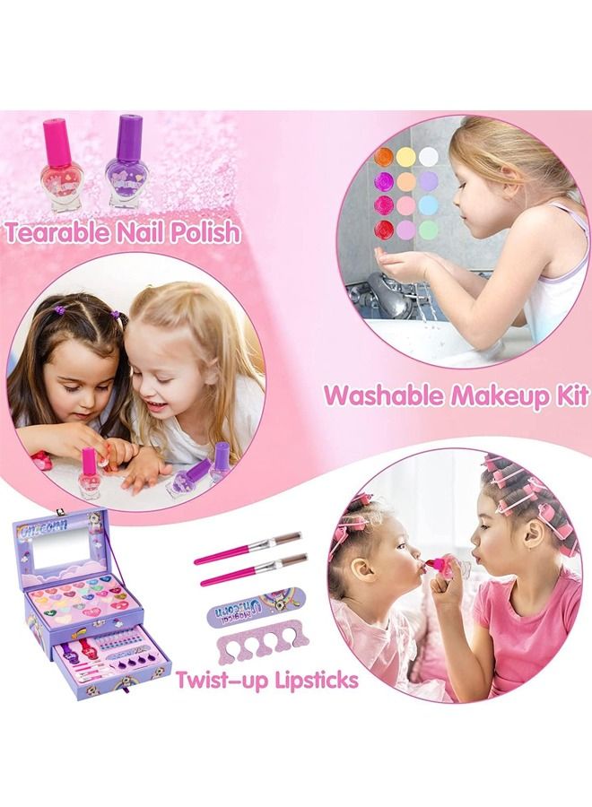 Kids Makeup kit for Girl, Washable Makeup Set Toy with Real Cosmetic Case, Safe & Non-Toxic Kids Makeup Set, Pretend Play Makeup Beauty Set Birthday Toys Gift for 3-10 Years Old Kid