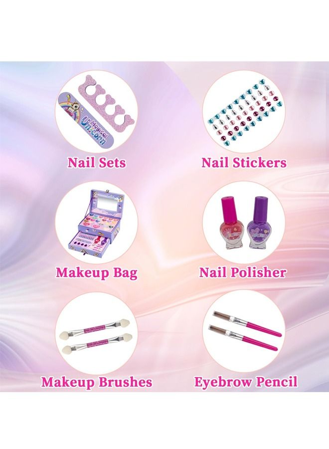 Kids Makeup kit for Girl, Washable Makeup Set Toy with Real Cosmetic Case, Safe & Non-Toxic Kids Makeup Set, Pretend Play Makeup Beauty Set Birthday Toys Gift for 3-10 Years Old Kid