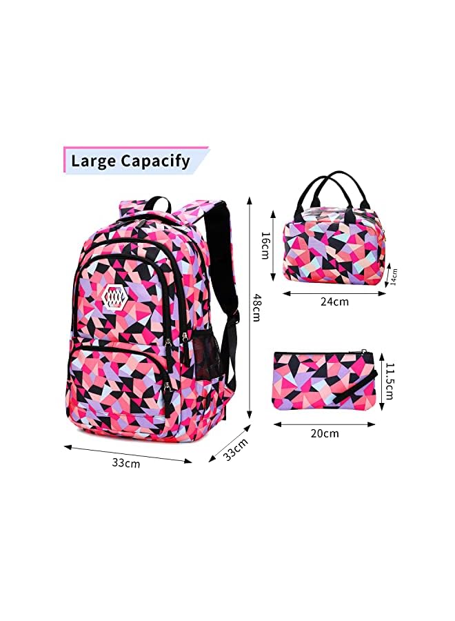 Kids Backpack For Girls School Bookbag For Elementary 3 In 1 School Bag Sets With Lunch Tote Pencil Bag And Cartoon Sticker(Pink))