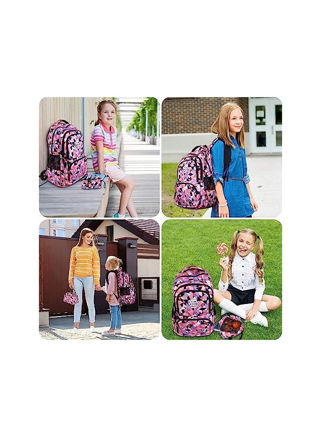 Kids Backpack For Girls School Bookbag For Elementary 3 In 1 School Bag Sets With Lunch Tote Pencil Bag And Cartoon Sticker(Pink))